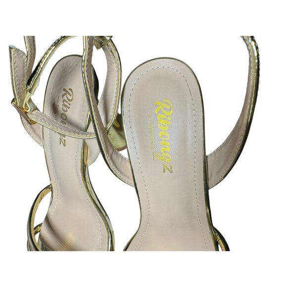 RIBONGZ Gold Block Heel Sandals With Strappy Design NWB ‎ Size 6.5 - Picture 8 of 9